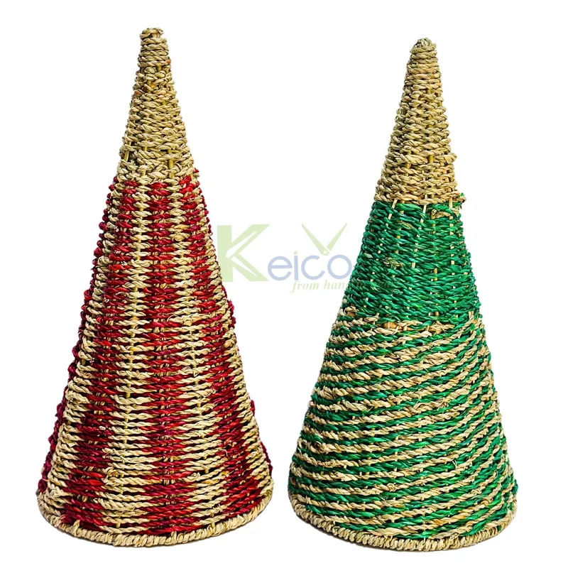 Rattan Export High Quality Red and Green Seagrass Christmas Tree for Decoration Holiday KC23112702 - REX-K2392502-1-1-2