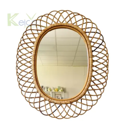 Rattan Export Oval Art Rattan Mirror Wall Decoration, Natural Color KC23112402 - REX-8423091313-1