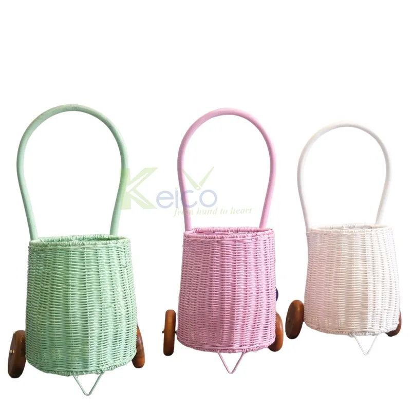 Rattan Export Xe đẩy mây/giỏ mây có tay cầm dài và bánh xe KC23112201 - REX-8423071243-1