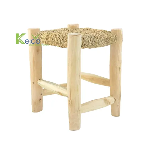Rattan Export Wooden stool with woven seagrass , rattan hocker 20x20x20cm - REX-K231131422