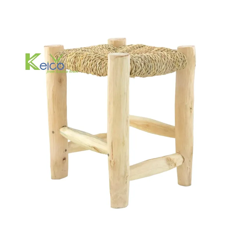 Rattan Export Holzhocker mit Seegrasgeflecht, Rattan-Hocker 20x20x20cm - REX-K231131422