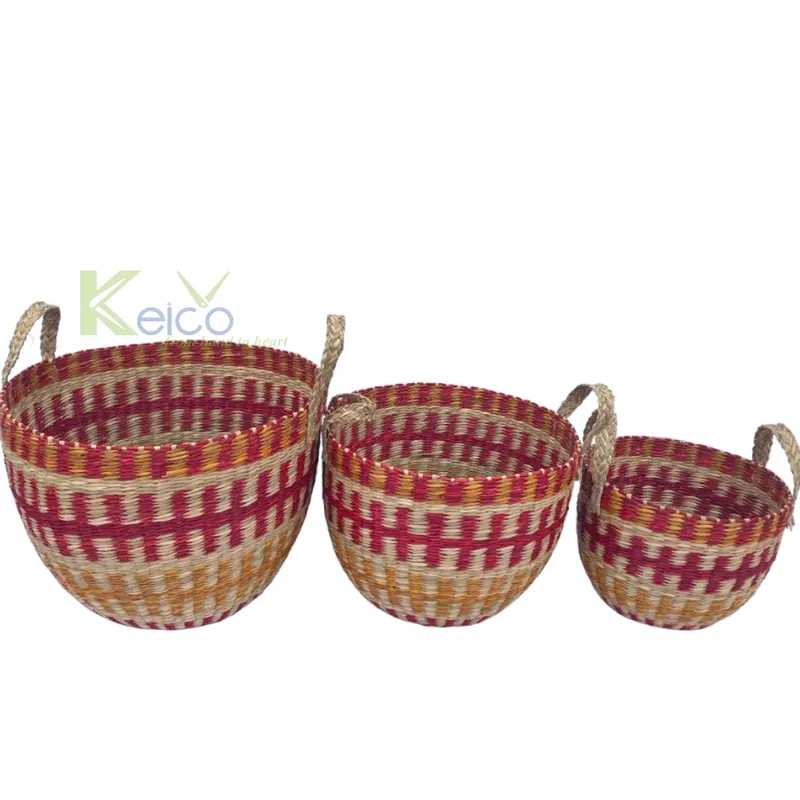Rattan Export Colorful Round Seagrass Basket With Handles K23110301 - REX-K23102301-1