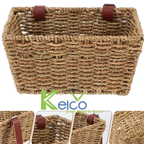 Rattan Export Storage Seagrass and Leather Basket Bicycle KC23110201 - REX-K2392301-1