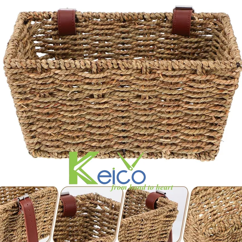 Rattan Export Cesto da bicicletta portaoggetti in erba marina e pelle KC23110201 - REX-K2392301-1