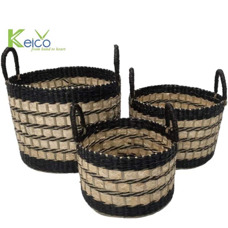 Rattan Export Giỏ đựng đồ tròn bằng mây và tre có tay cầm - REX-K23102501