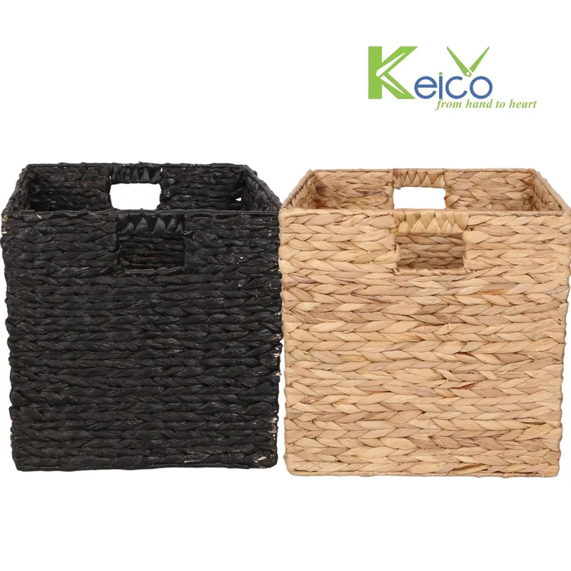 Rattan Export Cesta de almacenamiento plegable cuadrada de jacinto de agua 32x32x32 cm - REX-K23102302