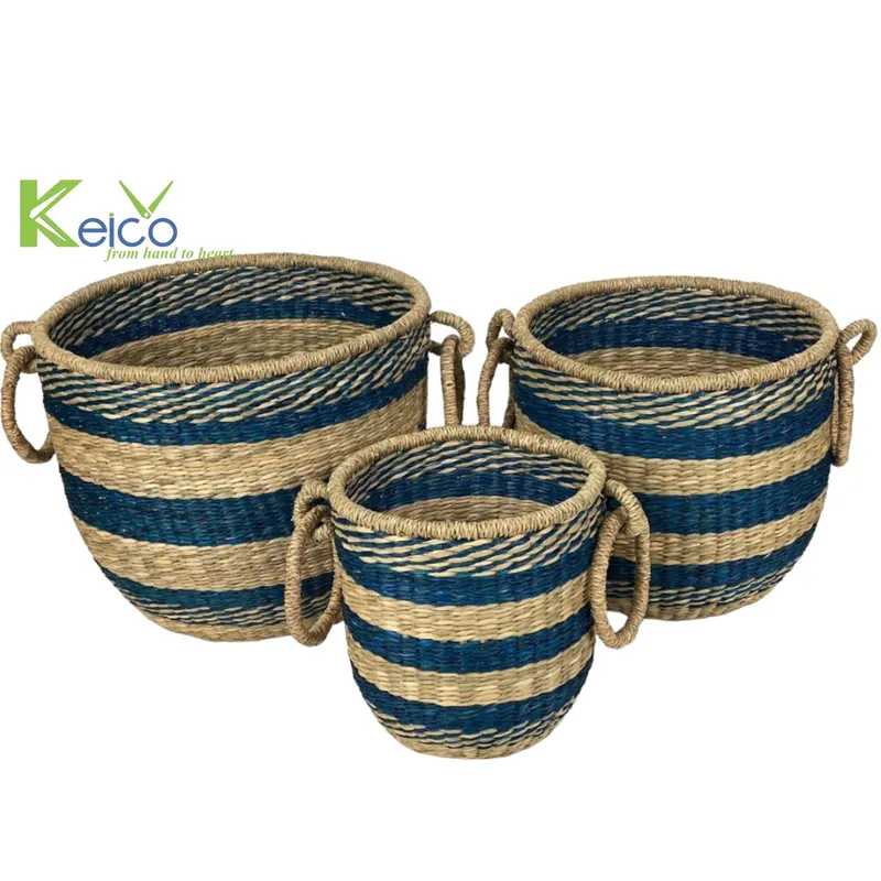 Rattan Export Cesta redonda de hierba marina con asas - REX-K23102301