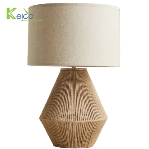 Rattan Export Woven Hemp Rope Table Lamp With Fabric Shade - REX-K23102002