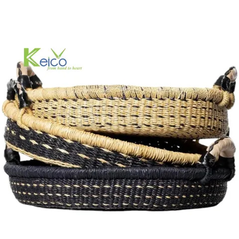Rattan Export Seagrass Woven Round Storage Basket With Handles - REX-K23102001