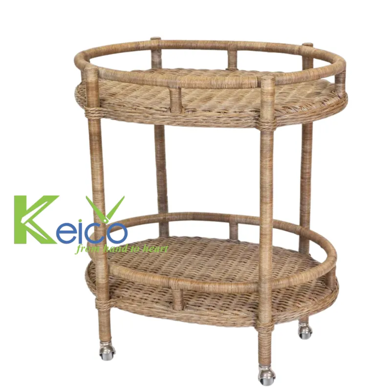 Rattan Export Carrello bar ovale in rattan a 2 ripiani 71x78x49cm - REX-K2310901