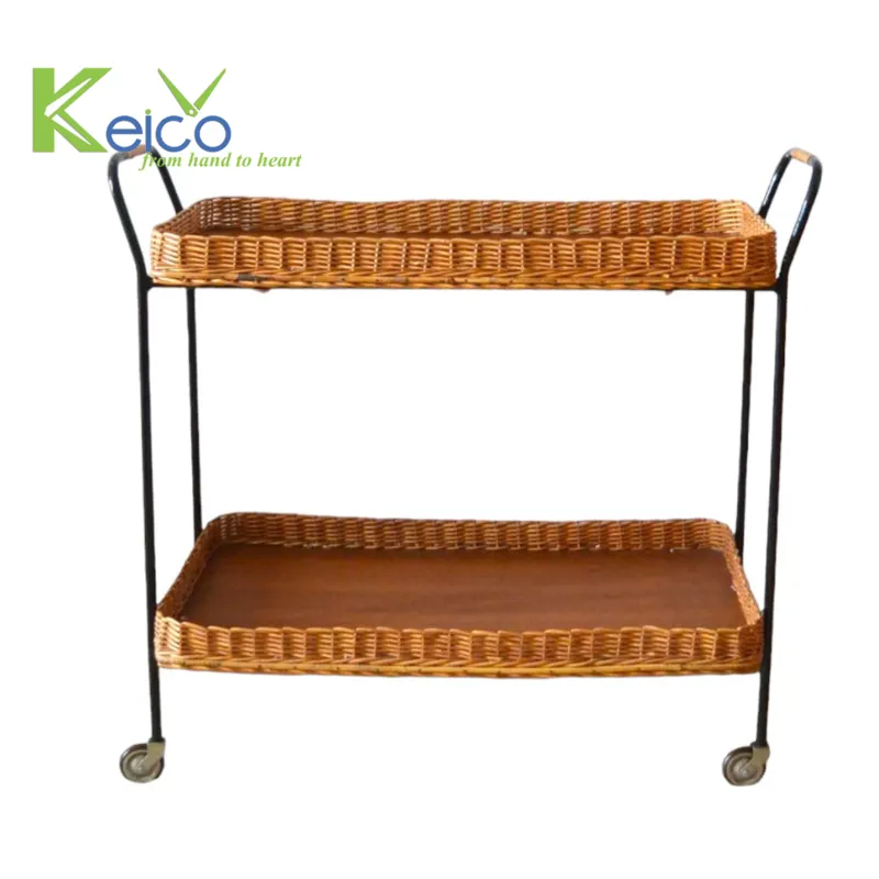 Rattan Export Carrito de servicio rectangular de mimbre de 2 niveles 76x82x37cm - REX-K2310702