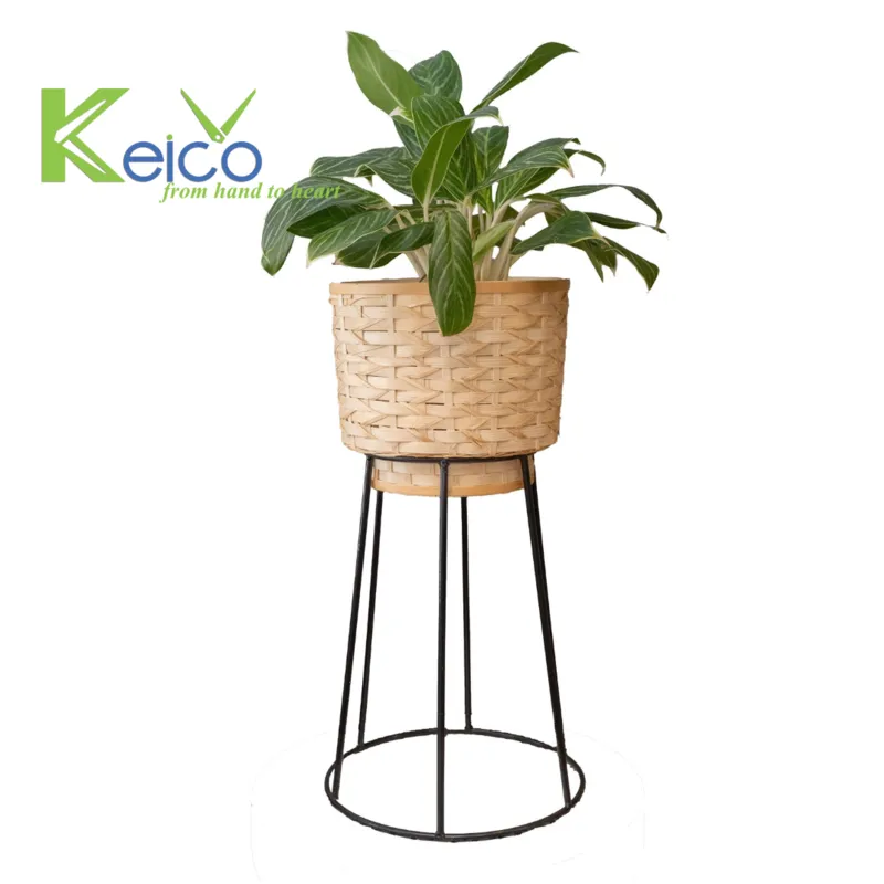 Rattan Export Maceta redonda de bambú tejido con patas de metal 34x56cm - REX-K2310701