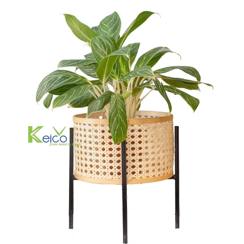 Rattan Export Round Rattan Planter With Bamboo Bottom Metal Legs 30×30.5cm - REX-K2310601