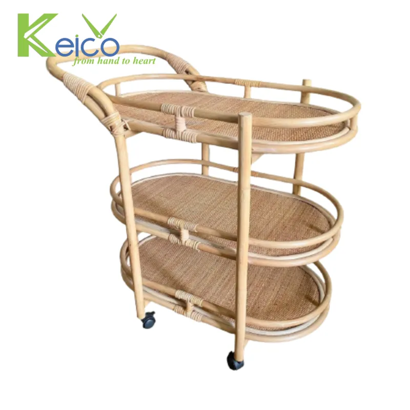 Rattan Export Xe đẩy bar mây oval 3 tầng - REX-K2310402