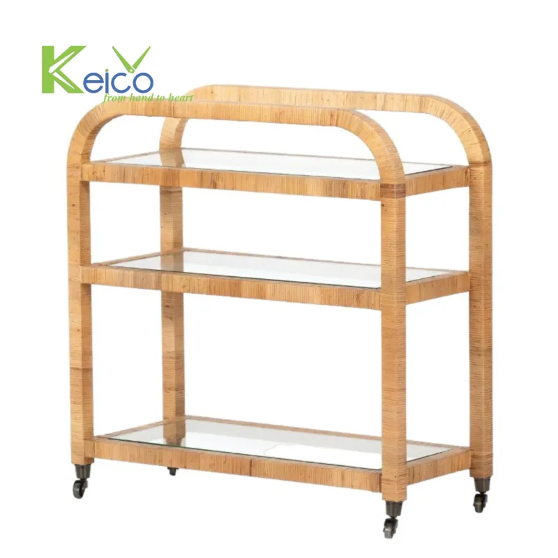 Rattan Export Carrello bar in rattan a 3 ripiani con mensole in vetro temperato - REX-K2310301