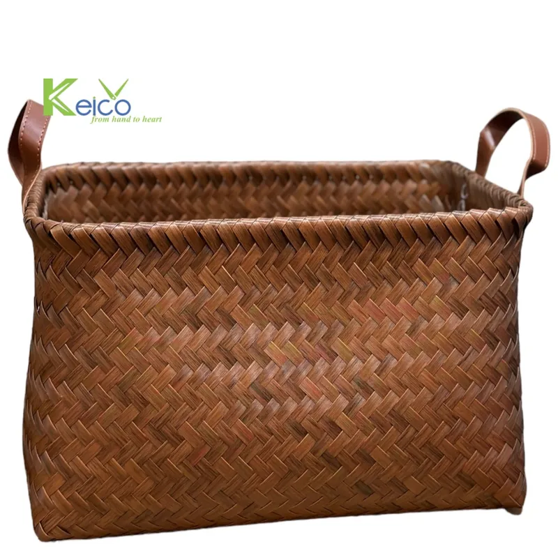 Rattan Export Giỏ mây nhựa đan màu nâu có tay cầm - REX-K2310202