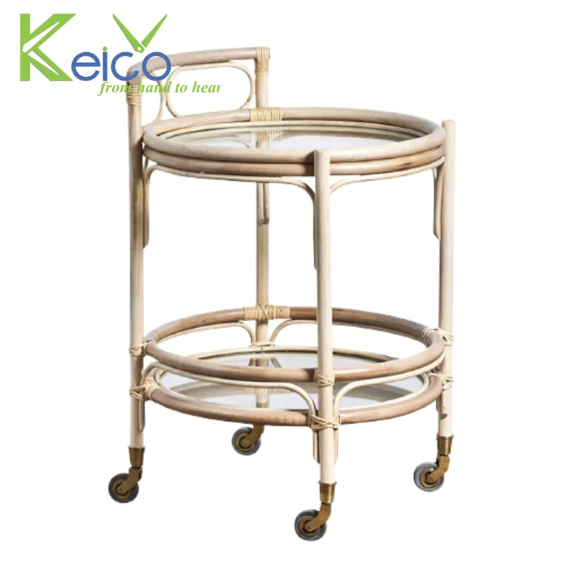 Rattan Export Runder 2-stufiger Korb-Barwagen - REX-K2310201