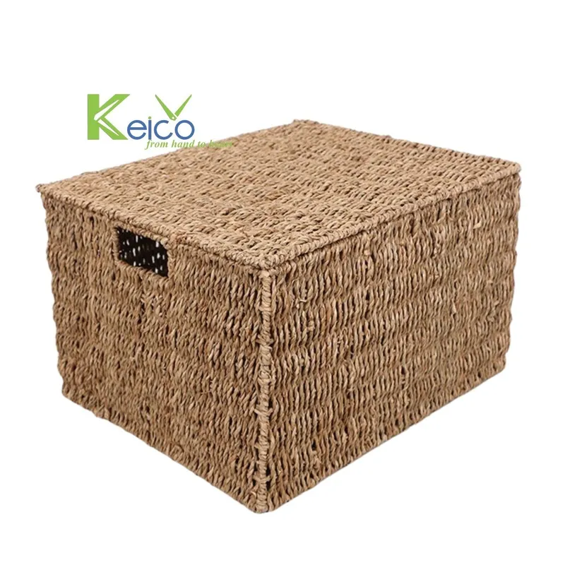 Rattan Export Rectangular Seagrass Storage Baskets with Lids - REX-K2392301