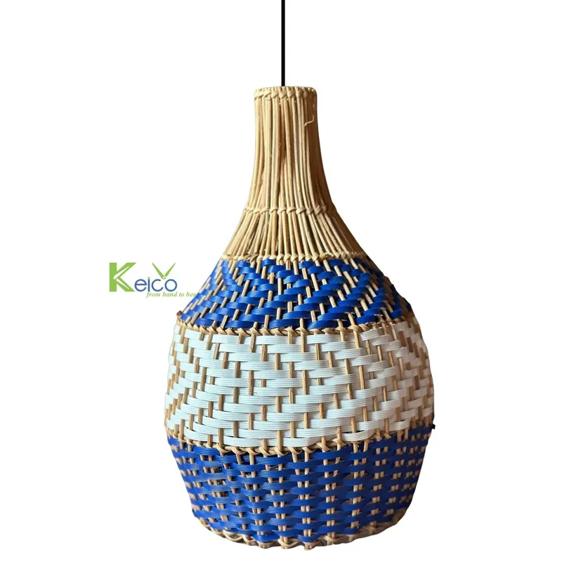 Rattan Export Rattan-Pendelleuchte, Hängedekoration in Blau-Weiß - REX-8423091617