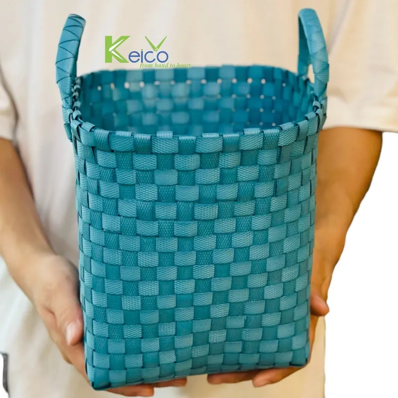 Rattan Export Storage basket, Blue Plastic Strap Woven L22xH28cm - REX-8423091515
