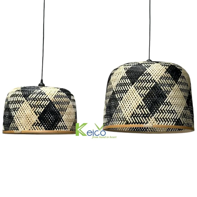 Rattan Export Woven Bamboo Pendant Lamp, Black and Natural - REX-8423091513