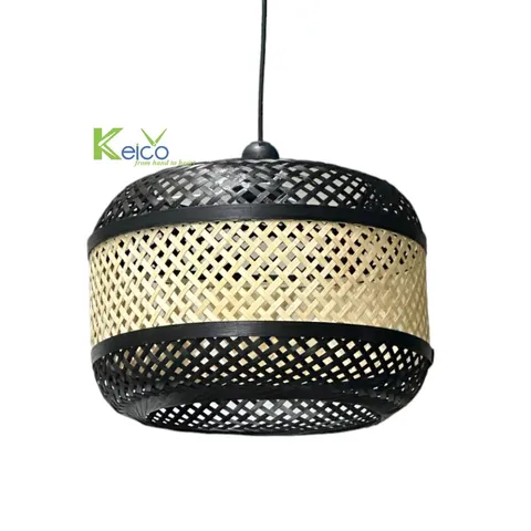 Rattan Export Bamboo Cylinder Pendant Light, Black and Natural D32xH22cm - REX-8423091511