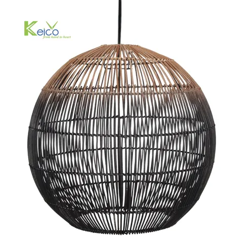 Rattan Export Oversized Wicker Pendant Light, Globular Black Handmade - REX-2309111989