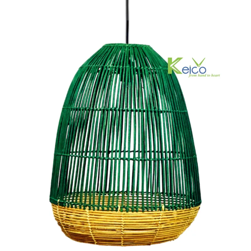 Rattan Export Vintage-Pendellampenschirm aus handgefertigtem Rattan, Grün D42xH52cm - REX-8423082911