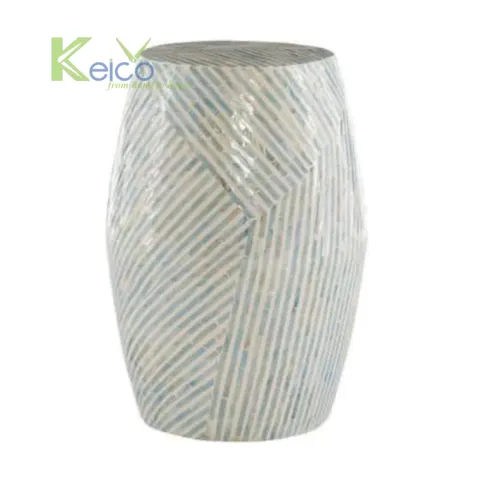 Rattan Export Capiz mosaic drum end table in light blue, 40x50cm - REX-8423082614