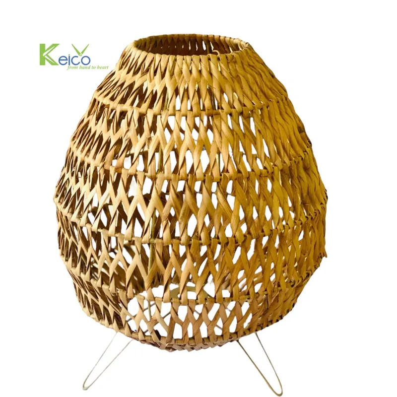 Rattan Export Tischlampe aus Wasserhyazinthengeflecht mit Metallrahmen - REX-8423082611