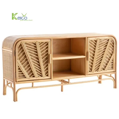 Rattan Export Sideboard cabinet with open shelves, rattan handmade - REX-2308251988