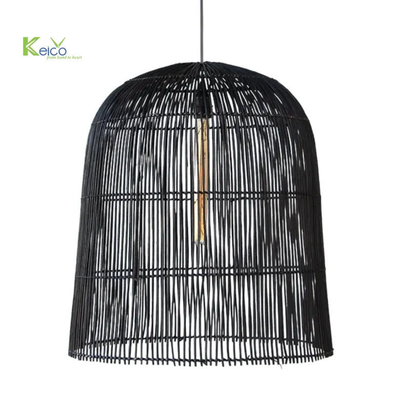 Rattan Export Chụp đèn thả mây đan hình chuông màu đen - REX-2308151988
