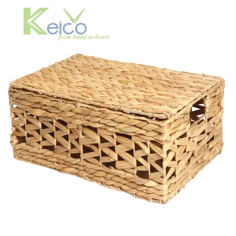 Rattan Export Rectangular water hyacinth storage basket with lid - REX-8423100834