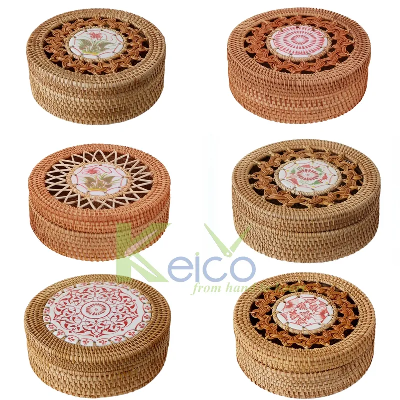 Rattan Export Caja de almacenamiento decorativa de ratán, fabricada en Vietnam - REX-8423072116