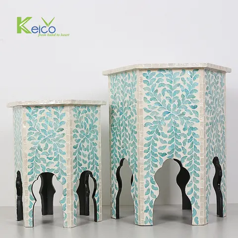 Rattan Export Mother of pearl side table green pattern wholesale - REX-8423070256