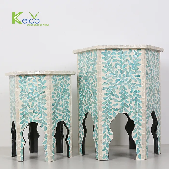 Rattan Export Mother of pearl side table green pattern wholesale - REX-8423070256