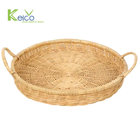 Rattan Export Wholesale rattan decorative basket with handle in natural color made in Vietnam - REX-8423062020