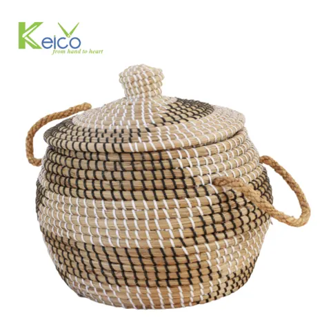 Rattan Export Wholesale seagrass storage basket with lids new collection - REX-8423061015