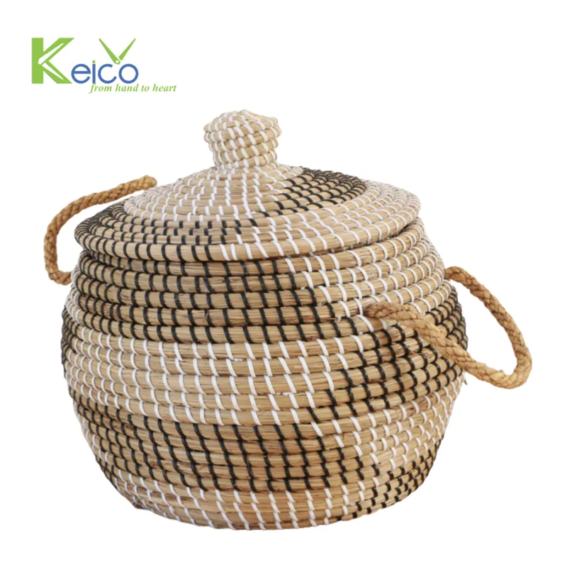 Rattan Export Wholesale seagrass storage basket with lids new collection - REX-8423061015