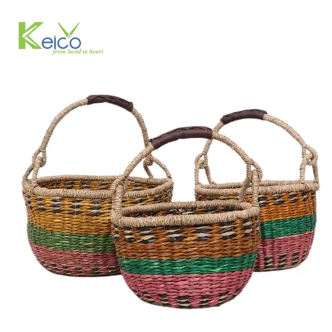 Rattan Export Wholesale colored seagrass storage basket 5 size made in Vietnam - REX-8423061012
