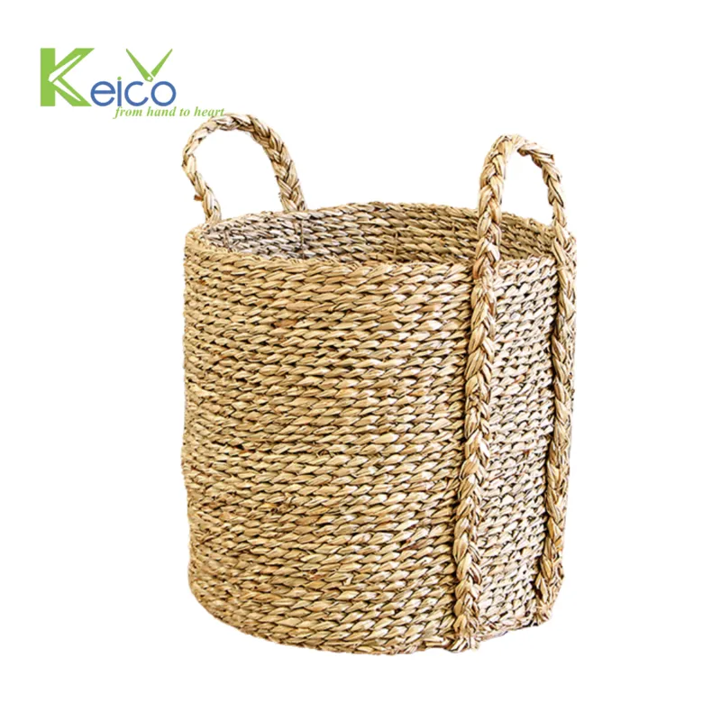 Rattan Export Cesta de almacenamiento decorativa de pasto marino con tapa 28x35cm al por mayor, fabricada en Vietnam - REX-8423060817