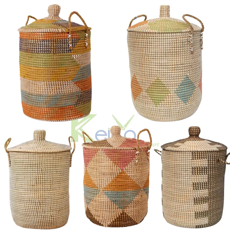 Rattan Export Regenbogenfarbener Seegras-Wäschekorb mit individueller Farbwahl 50x60cm für den Großhandel, hergestellt in Vietnam - REX-8423060811
