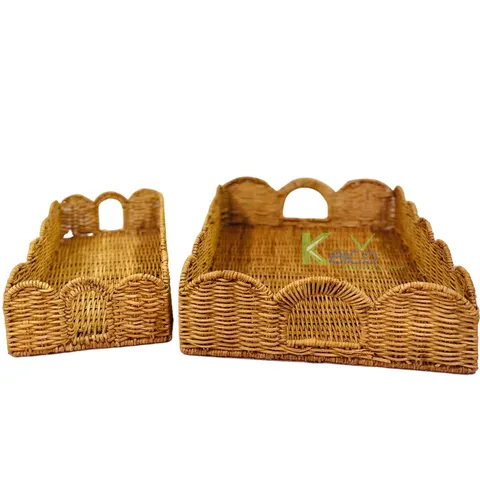 Rattan Export Bandeja de almacenamiento de ratán con borde curvo, 2 tamaños - REX-K2314111200-1-1