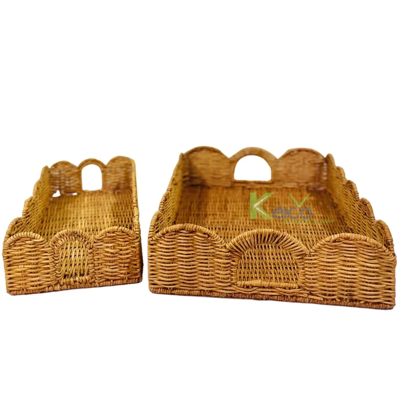 Rattan Export Khay đựng mây phong cách với viền cong, 2 kích cỡ - REX-K2314111200-1-1