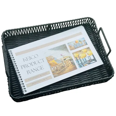 Rattan Export Khay đựng mây đen chất lượng cao có tay cầm, 3 kích cỡ - REX-K2314111200-1-1-1