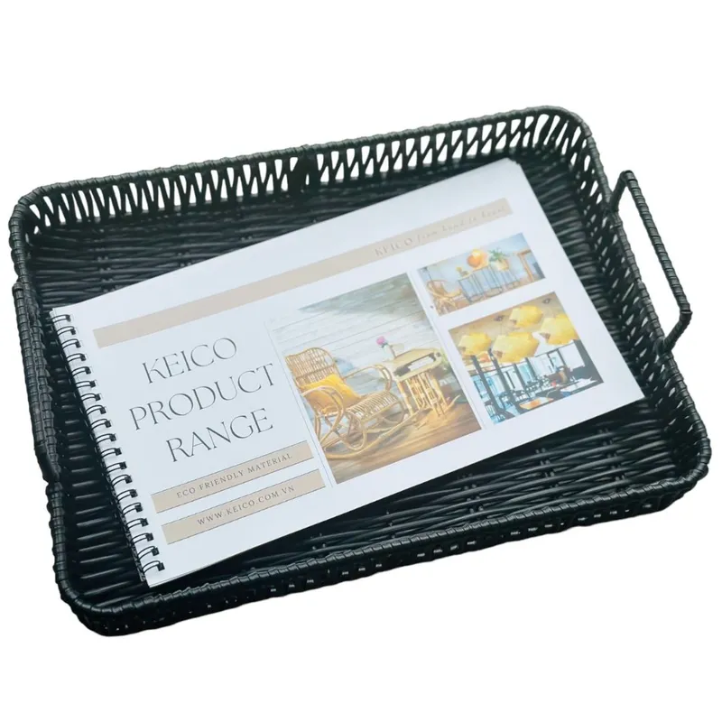 Rattan Export Bandeja de almacenamiento de ratán negro de alta calidad con asa, 3 tamaños - REX-K2314111200-1-1-1