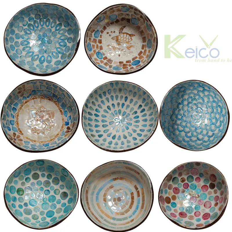 Rattan Export Blaue Kokos- und Perlmuttschale zum Großhandelspreis aus Vietnam - REX-K2310903-1-1