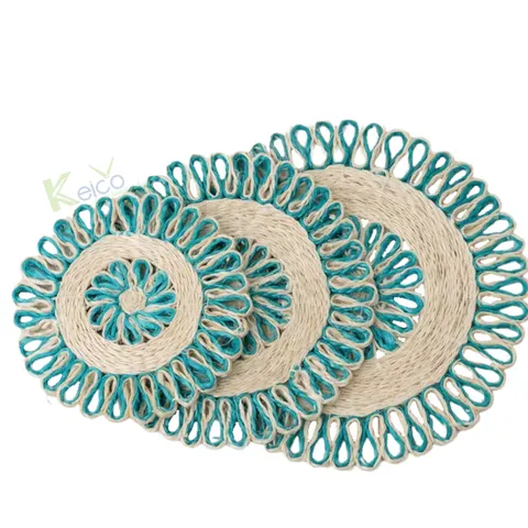 Rattan Export Blau-weiße Wasserhyazinthen-Tischmatte und Untersetzer, Küchenaccessoire und Wanddekoration - REX-8423082814-2