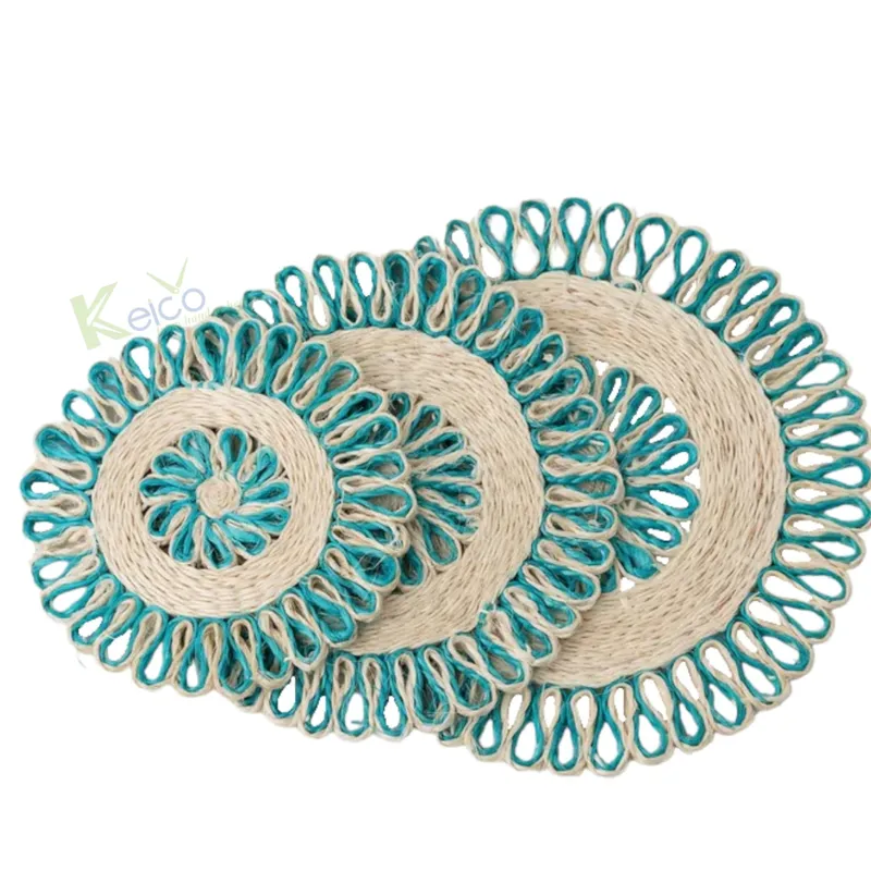 Rattan Export Tấm lót bàn/đế lót ly bằng lục bình xanh trắng, phụ kiện bếp và trang trí tường - REX-8423082814-2