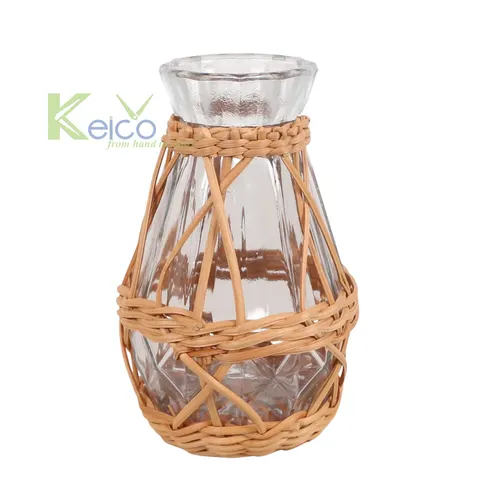 Rattan Export Hochwertiges Rattan-Glas und Rattan-Glasvase aus Vietnam - REX-KC23111601